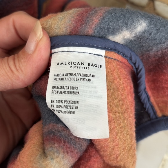 American Eagle fleece southwest style navy orange snap jacket pullover mock neck - Picture 12 of 16